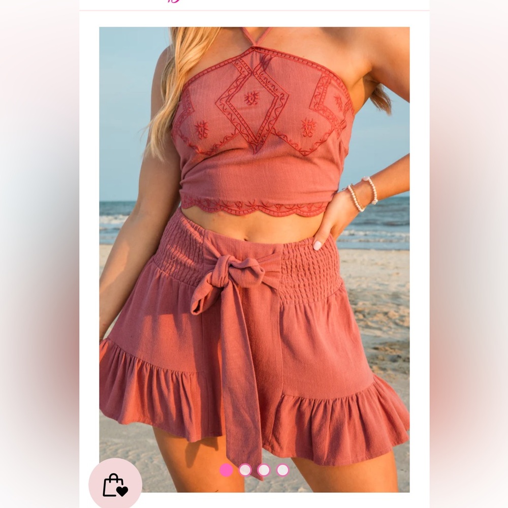 Pink Lily  mauve halter top with smocked waist shorts set